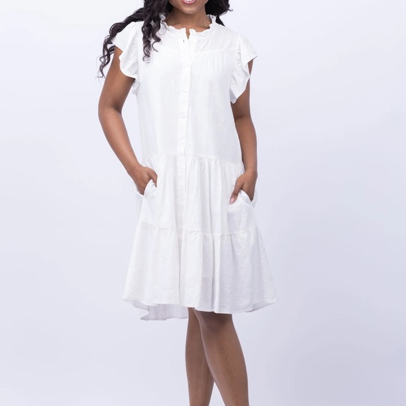 Dylan White Ruffle Button Dress - Picture 2 of 5